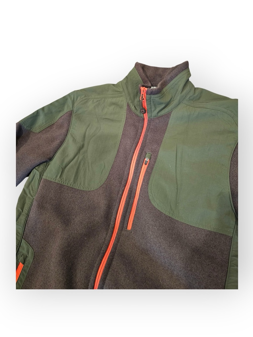 Eddie Bauer Sport Shop Full Zip Fleece Jacket Green Brown Orange Mens Medium - Picture 3 of 6